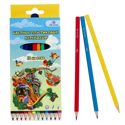 Карандаши 12 цветов, Attomex "Сказка", 2B, шестигранные пластиковые, 2,65 мм, в картонной коробке