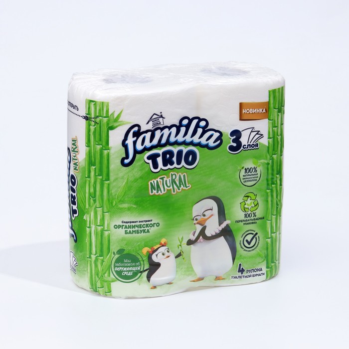 Туалетная бумага FAMILIA TRIO, 3 слоя, 4 рулона - Фото 1