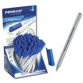 Ручка шариковая масляная Pensan Triball, узел-игла 1.0 мм, трёхгранная, чернила синие + дисплей