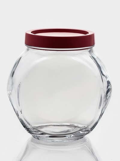 Банка для хранения сыпучих продуктов Paşabahçe Bella, 1.5 л, стекло, с красной крышкой, прозрачная