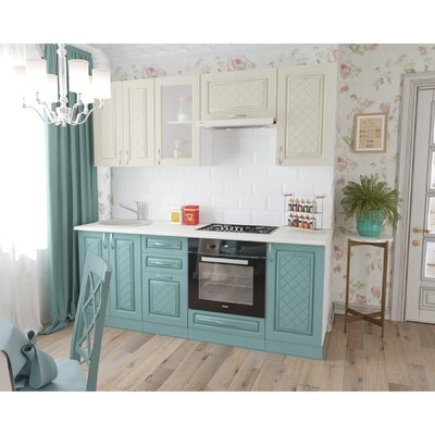 Кухонный гарнитур «Юлия», 2000 × 600 мм, цвет дуб крем / дуб бирюзовый