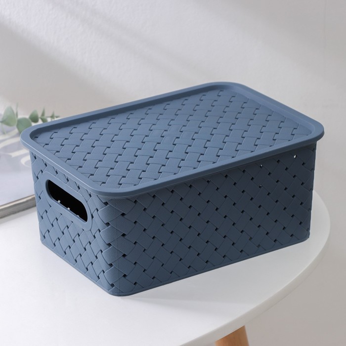 Корзина для хранения с крышкой Виолет «Береста», 3 л, 23,5×17,3×10,5 см, синяя - Фото 1