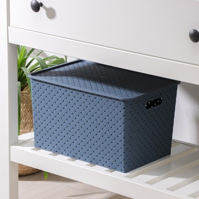 Корзина для хранения с крышкой «Береста», 14 л, 35×24.5×20.5 см, синяя