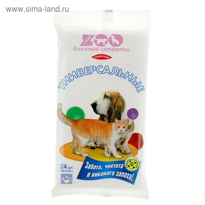 Влажные салфетки «C-Airlaid» ZOO для животных универсальные, 24 шт - Фото 1