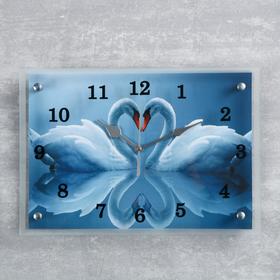 Часы-картина настенные, серия: Животный мир, 'Два белых лебедя', 25х35 см