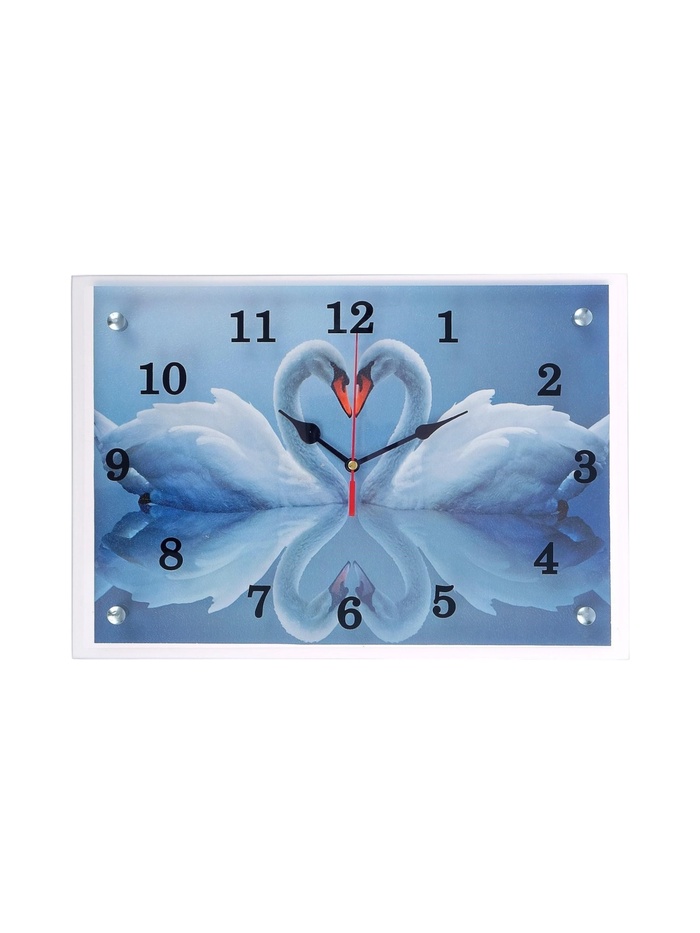 Часы - картина настенные интерьерные «Два белых лебедя», бесшумные, 25×35 см - Фото 1
