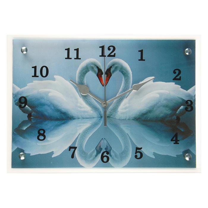 Часы-картина настенные, серия: Животный мир, "Два белых лебедя", 25х35 см - фото 1883213891