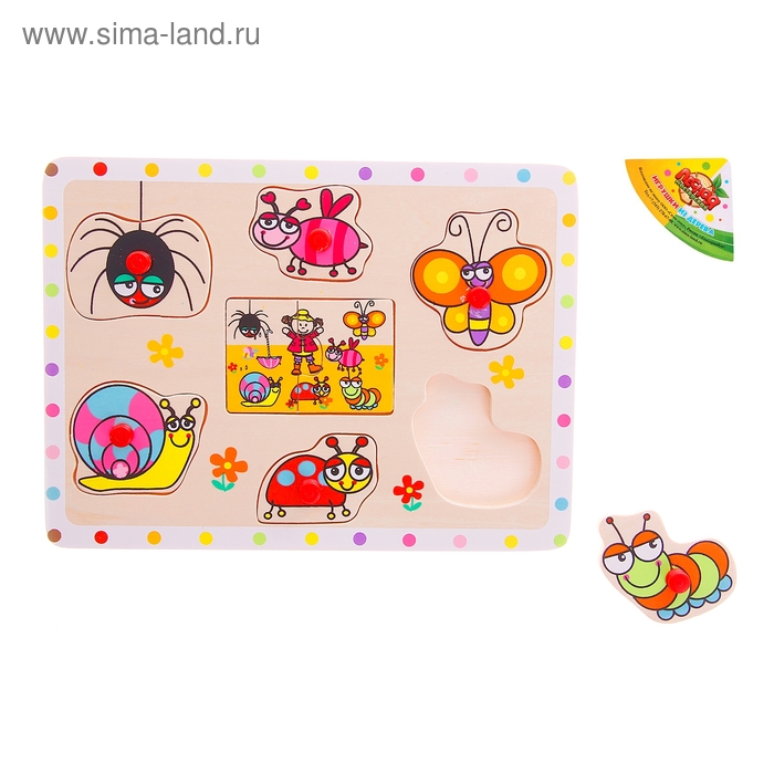 Рамка - вкладыш + пазл в рамке с горохом "Весёлые букашки", 8 элементов - Фото 1