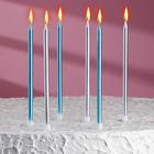 Свечи в торт "Ройс", 6 шт, высокие, 13 см, серебряные и голубые - фото 9348667