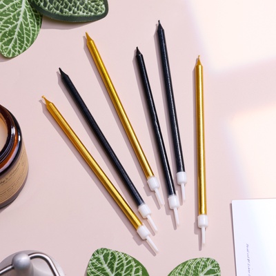 Свечи в торт «Ройс», 6 шт., высокие, 13 см, чёрные и золотые