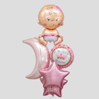 Букет из шаров «С рождением девочки», луна, звезда, младенец, фольга, набор 5 шт. - фото 23757995