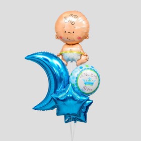 Букет из шаров «С рождением мальчика», луна, звезда, младенец, фольга, набор 5 шт.