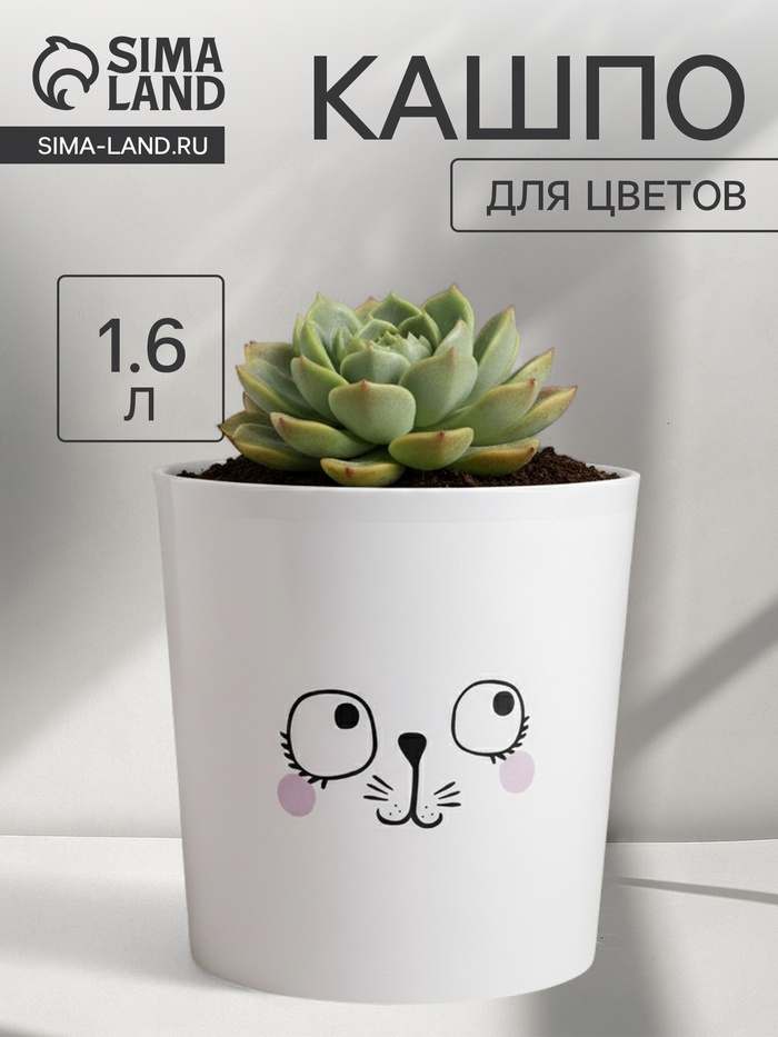 Кашпо для цветов «Мордочка», 1.6 л, d=14 см, h=14 см, пластиковое - Фото 1