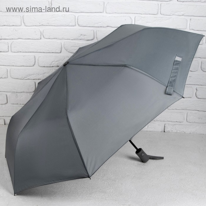 Зонт полуавтоматический «Однотонный», прорезиненная ручка, 3 сложения, 8 спиц, R = 48 см, цвет серый, УЦЕНКА - Фото 1