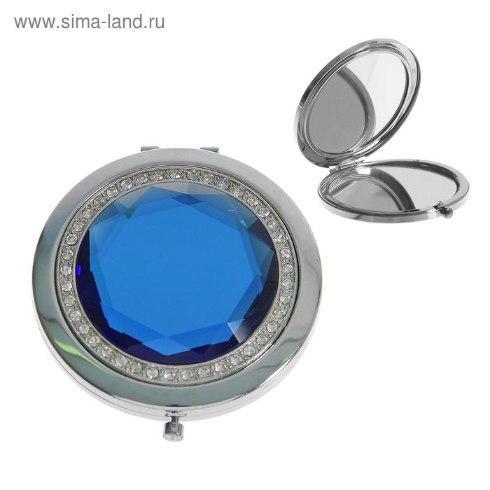 Зеркало складное, круглое, с двукратным увеличением, двустороннее, d=7см, цвет синий - Фото 1