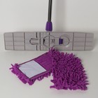 Швабра для мытья пола плоская, пластиковый флаундер, стальной телескопический черенок, микрофибра букли, 60×15×130 см, цвет МИКС - Фото 2