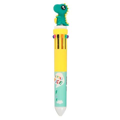 Ручка шариковая автоматическая 10-ти цветная, "Динозавр", цвет зеленый, в пакете
