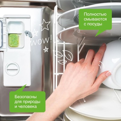 Таблетки для посудомоечных машин Synergetic, бесфосфатные, биоразлагаемые, 55 шт.