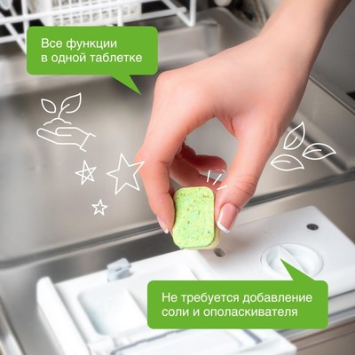 Таблетки для посудомоечных машин Synergetic, бесфосфатные, биоразлагаемые, 55 шт.