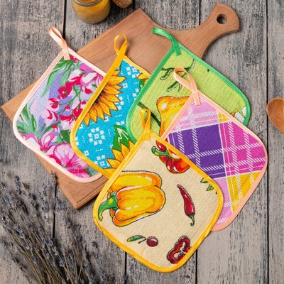 Набор прихваток (5шт) 15х15см, МИКС, хл100%, ватин