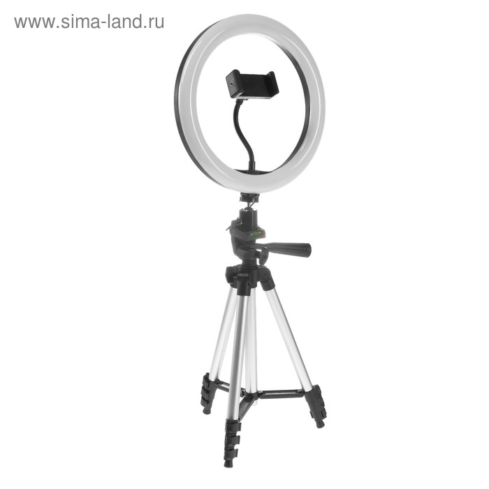 Светодиодная кольцевая лампа на штативе LuazON SNP099, 10" (26 см), 10 Вт, штатив 34-108 см - Фото 1
