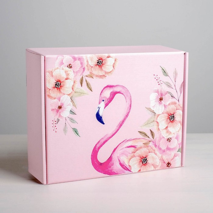 Коробка подарочная складная, упаковка, «Фламинго», 27 х 21 х 9 см - фото 1927555627
