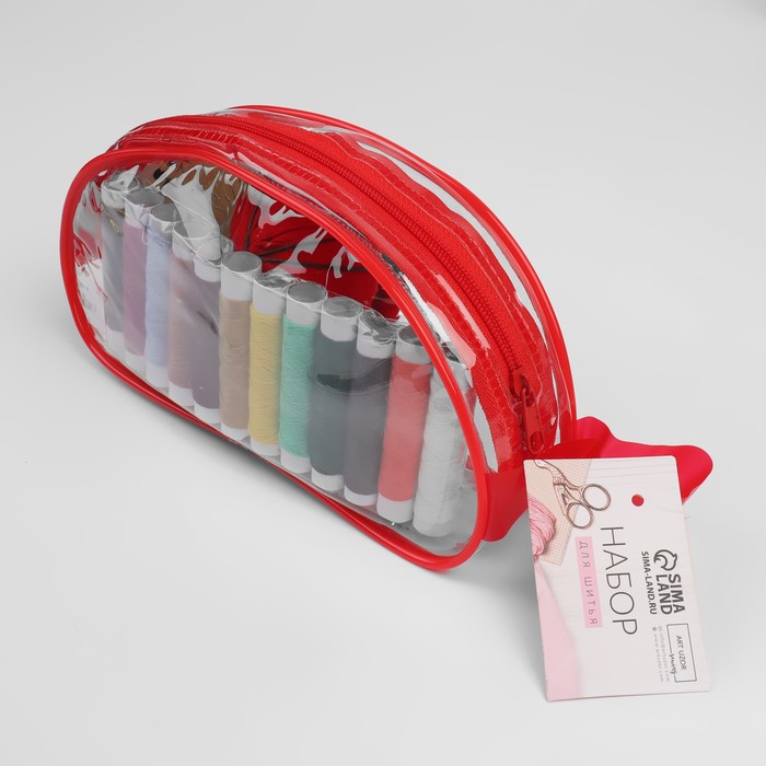 Швейный набор, 75 предметов, в сумочке ПВХ, цвет МИКС - фото 1895019997