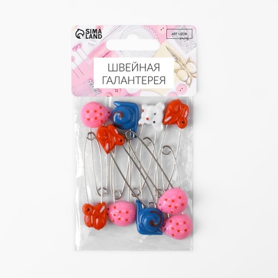 Булавки английские «Животные», безопасные, 60 мм, 10 шт., МИКС