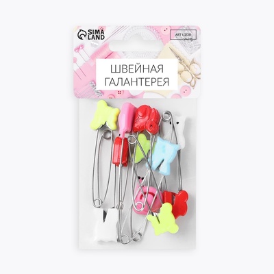 Булавки английские «Животные», безопасные, 60 мм, 10 шт., МИКС