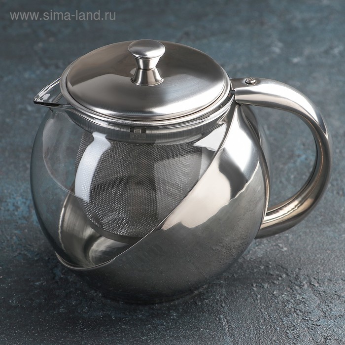 Чайник заварочный 0,75 л, нержавеющая сталь/стекло - Фото 1
