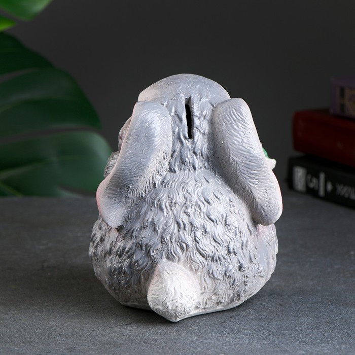 Копилка "Кролик серый с цветами" 14х12х15см - фото 1905646685
