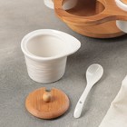 Набор банок керамических для сыпучих продуктов с ложками на деревянной подставке «Эстет», 5 предметов: 100 мл, цвет белый - фото 6289557