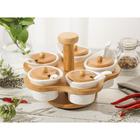 Банки для хранения сыпучих с ложками на деревянной подставке «Эстет», 5 предметов: 100 мл, 7.7×7 см, керамические, белые - Фото 4