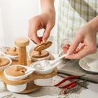 Набор банок керамических для сыпучих продуктов с ложками на деревянной подставке «Эстет», 5 предметов: 100 мл, цвет белый - фото 6289560