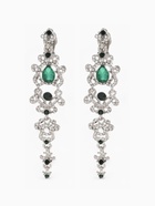 Клипсы для ушей висячие со стразами QF «Ажур», капли с завитками, цвет бело-изумрудный в серебре - Фото 1