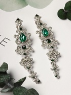 Клипсы для ушей висячие со стразами QF «Ажур», капли с завитками, цвет бело-изумрудный в серебре - Фото 4