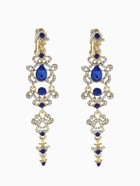 Клипсы для ушей висячие со стразами QF «Ажур», капли с завитками, цвет бело-синий в золоте - Фото 1