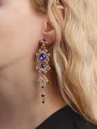 Клипсы для ушей висячие со стразами QF «Ажур», капли с завитками, цвет бело-синий в золоте - Фото 2