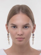 Клипсы для ушей висячие со стразами QF «Ажур», капли с завитками, цвет бело-синий в золоте - Фото 7