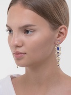 Клипсы для ушей висячие со стразами QF «Ажур», капли с завитками, цвет бело-синий в золоте - Фото 8