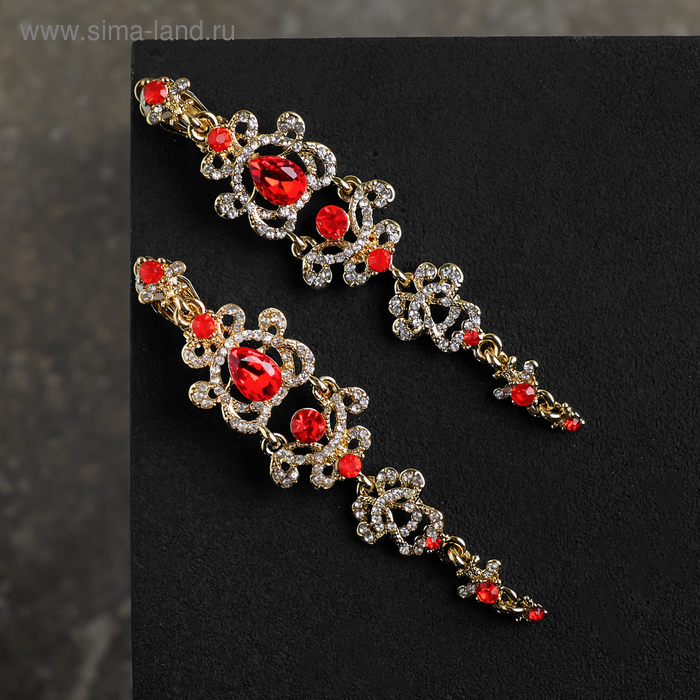 Клипсы «Ажур» капли с завитками, цвет бело-красный в золоте - Фото 1