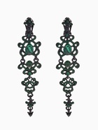 Клипсы для ушей висячие со стразами QF «Ажур», капли с завитками, цвет изумрудный в чёрном металле - Фото 1