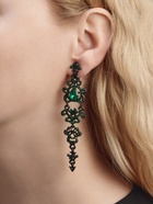 Клипсы для ушей висячие со стразами QF «Ажур», капли с завитками, цвет изумрудный в чёрном металле - Фото 4