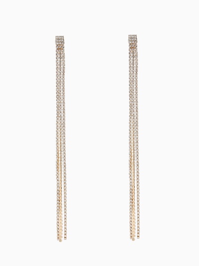 Клипсы для ушей висячие со стразами QF «Лёд», классика, белая в золоте