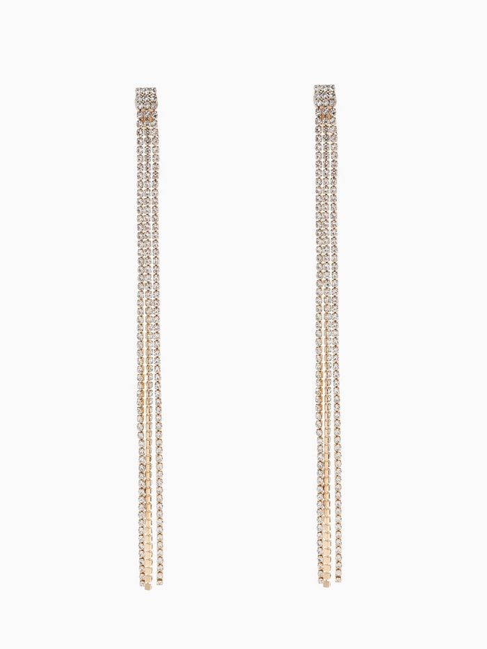 Клипсы для ушей висячие со стразами QF «Лёд», классика, белая в золоте - Фото 1