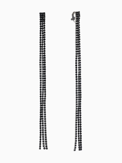 Клипсы висячие со стразами «Лёд», классика, чёрная в чёрном металле