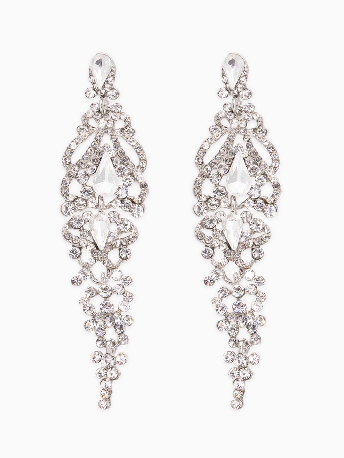 Серьги висячие со стразами «Ажур» лёд, белые в серебре, 8.3 см - Фото 1