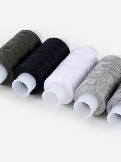 Нитки 40ЛШ, 200 м, набор 5 шт., чёрный, серый