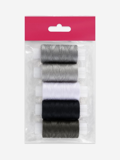 Нитки 40ЛШ, 200 м, набор 5 шт., чёрный, серый