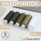 Набор ниток 40ЛШ, 200 м, 5 шт, цвет хаки спектр - Фото 1